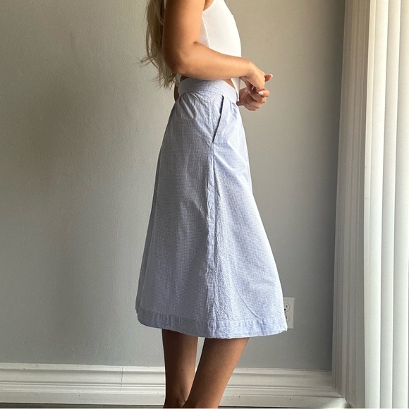 NWOT Mango Gingham 100% Cotton Midi A Line Skirt in Baby Blue w/ Pockets - Picture 5 of 13